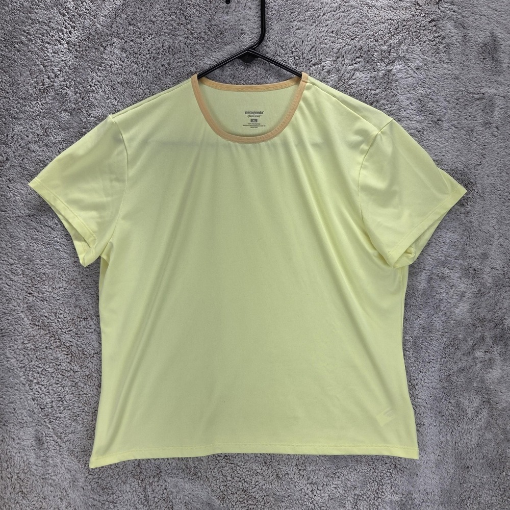 Patagonia Capilene Shirt Womens XL Yellow Short Sleeve Crew Neck Athletic